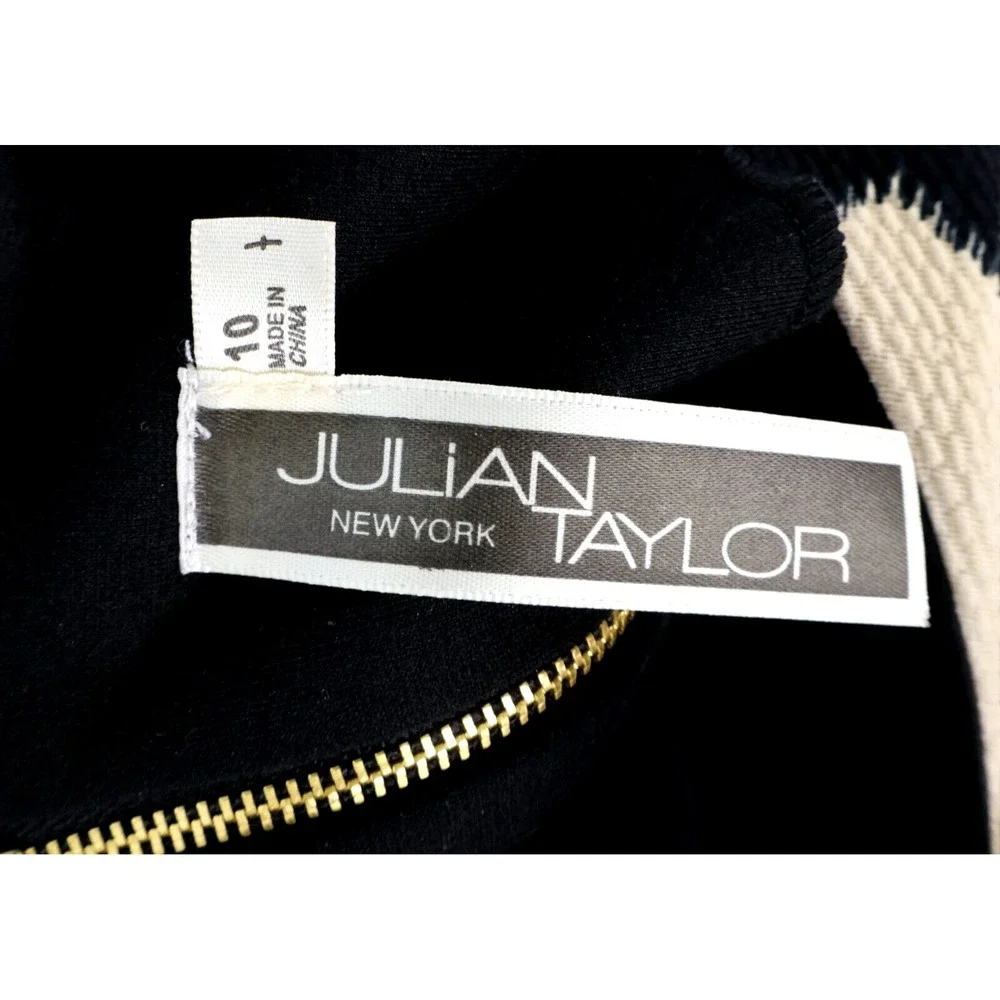 Julian Taylor‎ New York Pencil Dress Womens 10 Black Beige Geometric Ruched Side